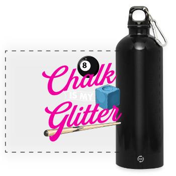 Chalk Is My Glitter - Billiard Quote Cue Sports - Panoramic Drinks Bottle with Carabiner 750 ml - black - Front