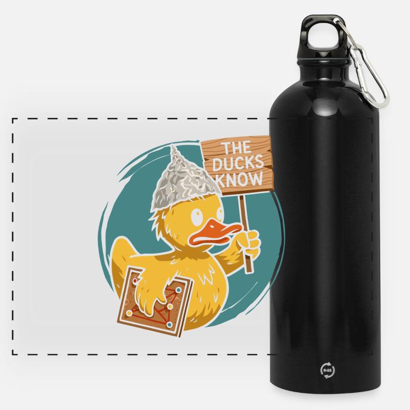 Humorous duck temple building with conspiracy - Panoramic Drinks Bottle with Carabiner 750 ml - black