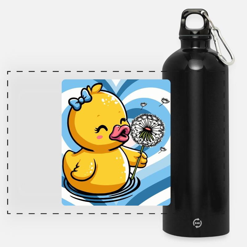 Süßer Enten-Charme mit Pusteblume - Panorama Trinkflasche mit Karabiner 750 ml - Schwarz