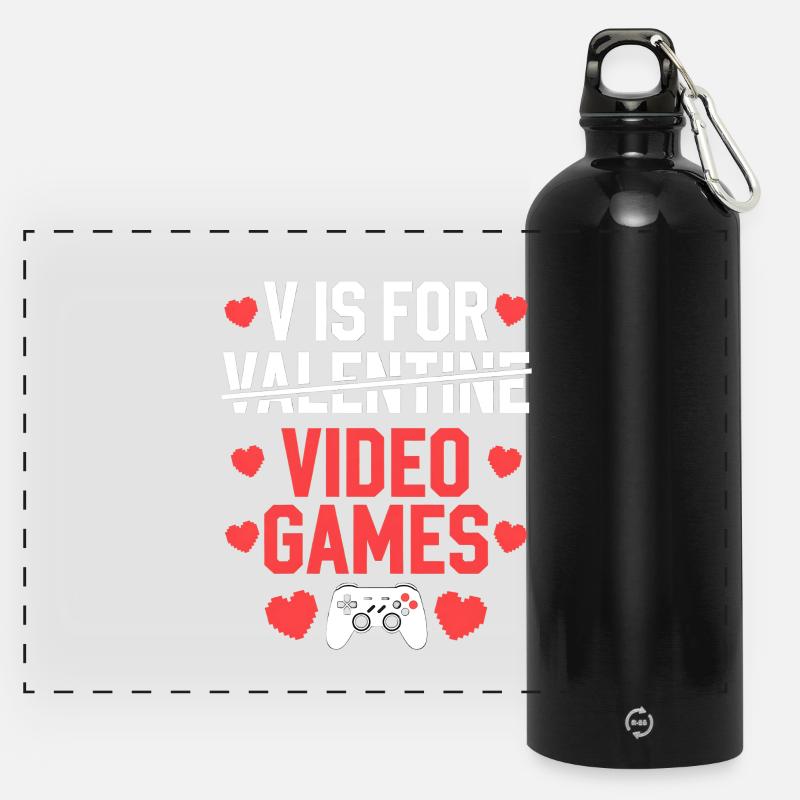 Valentine Video Games Typography Design - Panoramic Drinks Bottle with Carabiner 750 ml - black