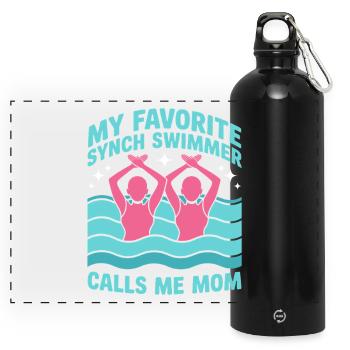 Synchronschwimmen Kunstschwimmen Wassersport - Panorama Trinkflasche mit Karabiner 750 ml - Schwarz - Vorne