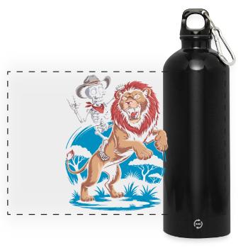 Lions and Skeleton Adventure Design - Panoramic Drinks Bottle with Carabiner 750 ml - black - Front