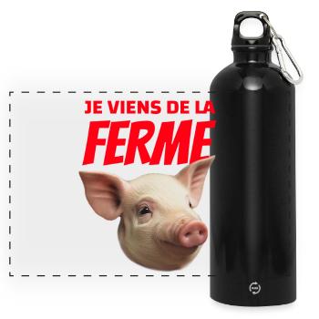 Ich komme vom Bauernhof Tête de Cochon - Panorama Trinkflasche mit Karabiner 750 ml - Schwarz - Vorne