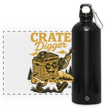 Crate Digger Vinyl Record Music Lovers - Panoramic Drinks Bottle with Carabiner 750 ml - black - Front