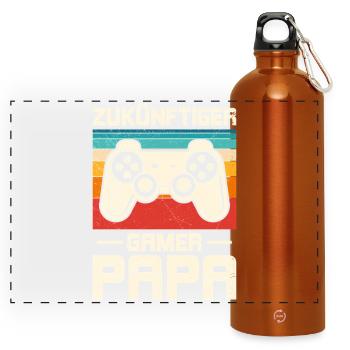 ZUKÜNFTIGER GAMER PAPA Retro Lustiges - Panorama Trinkflasche mit Karabiner 750 ml - Orange - Vorne