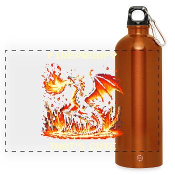 Feuerfest? Niedlich. | Fantasy Drache Pixel Art - Panorama Trinkflasche mit Karabiner 750 ml - Orange - Vorne