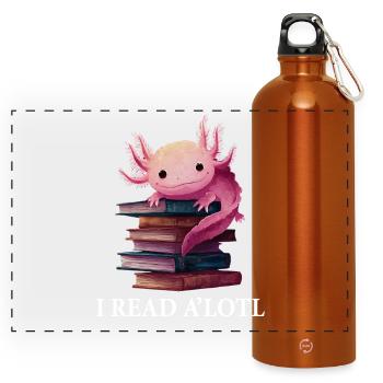 Axolotl Livre drôle Livres de lecture - Gourde panoramique avec mousqueton 750 ml - orange - Devant