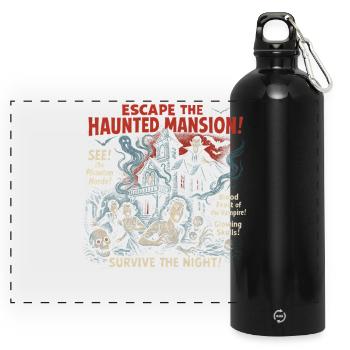 Haunted Mansion Escape Movie Poster Halloween - Panoramic Drinks Bottle with Carabiner 750 ml - black - Front