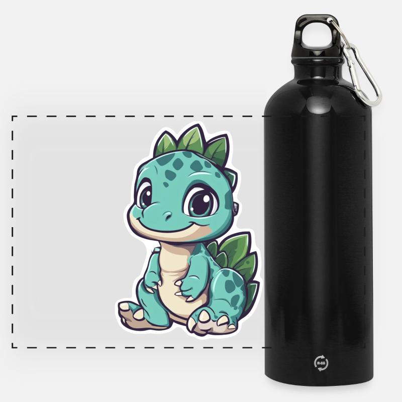 Dinosaurier - Panorama Trinkflasche mit Karabiner 750 ml - Schwarz