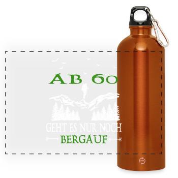 From 60 it's all uphill Birthday - Panoramic Drinks Bottle with Carabiner 750 ml - burnt orange - Front