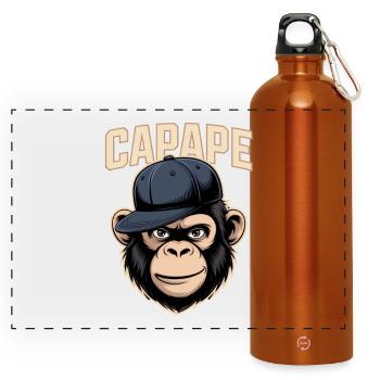 CAPAPE Affe Mit Cap Streetstyle Urban Vibe - Panorama Trinkflasche mit Karabiner 750 ml - Orange - Vorne