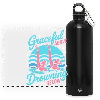 Synchronschwimmen Kunstschwimmen Wassersport - Panorama Trinkflasche mit Karabiner 750 ml - Schwarz - Vorne