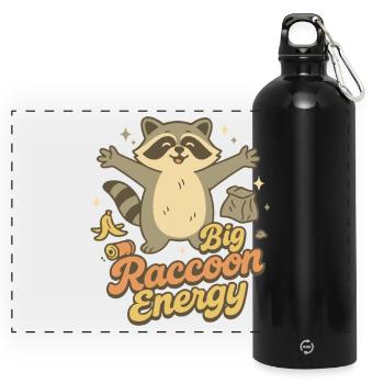 Big Raccoon Energy Retro Humor - Panoramic Drinks Bottle with Carabiner 750 ml - black - Front