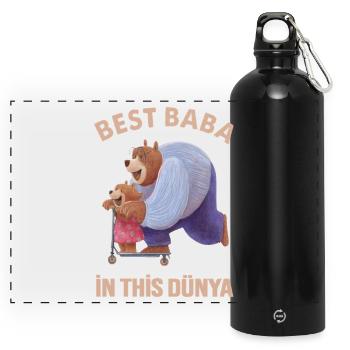 Best Baba - Türk Baba Vatertag Bär Design - Panorama Trinkflasche mit Karabiner 750 ml - Schwarz - Vorne