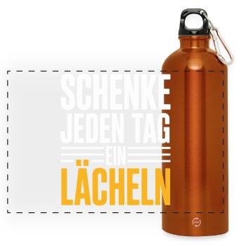 Schenke Jeden Tag Ein Lächeln – Positive Botschaft - Panorama Trinkflasche mit Karabiner 750 ml - Orange - Vorne