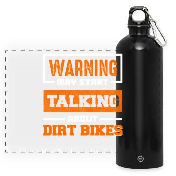 Warnung: Dirt Bikes Gespräch Start - Panorama Trinkflasche mit Karabiner 750 ml - Schwarz - Vorne