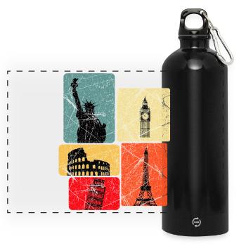 World trip - Panoramic Drinks Bottle with Carabiner 750 ml - black - Front