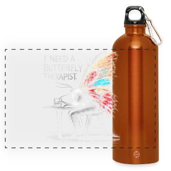 Butterfly Therapist Funny Moth Bar Art Tee - Panoramic Drinks Bottle with Carabiner 750 ml - burnt orange - Front