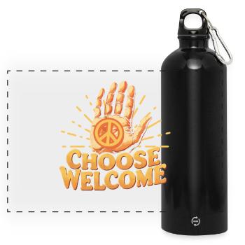 Humanité Egalité Choisir Bienvenue - Gourde panoramique avec mousqueton 750 ml - noir - Devant