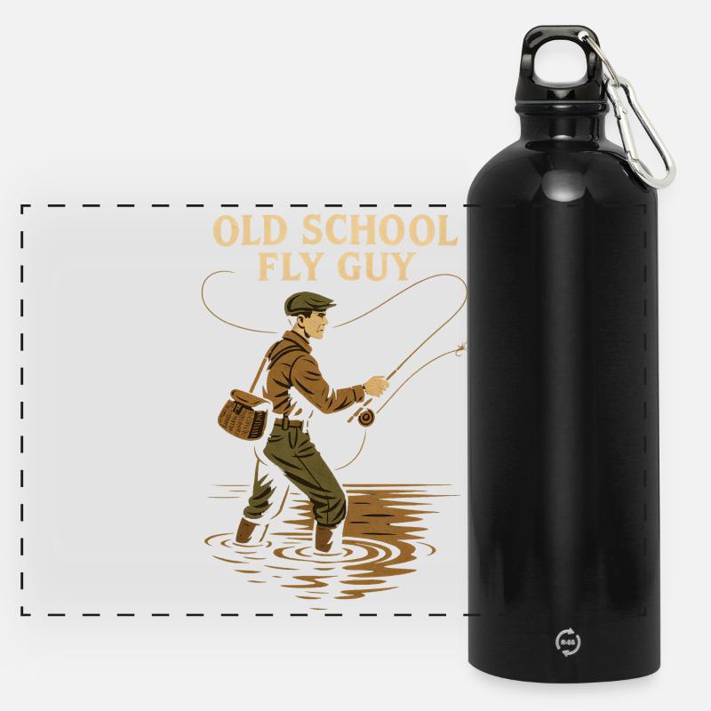 Vecchia Scuola Fly Guy Pesca Retrò - Borraccia panoramica con moschettone 750 ml - nero