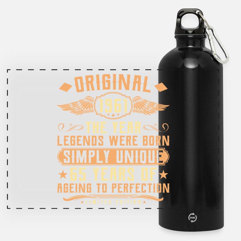 Original 1961 Vintage Legend 65th Birthday - Panoramic Drinks Bottle with Carabiner 750 ml - black