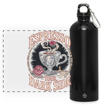 Gothic Kaffee Tasse mit Totenkopf & Rose - Panorama Trinkflasche mit Karabiner 750 ml - Schwarz - Vorne