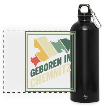 Geboren in Chemnitz Vintage Signet - Panorama Trinkflasche mit Karabiner 750 ml - Schwarz - Vorne