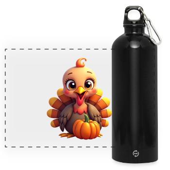 Thanksgiving Truthahn Baby - Panorama Trinkflasche mit Karabiner 750 ml - Schwarz - Vorne