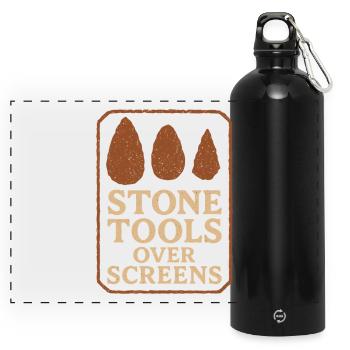 Prehistoric stone tools of Homo - Panoramic Drinks Bottle with Carabiner 750 ml - black - Front