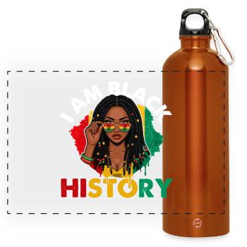 I Am Black History – Pride and Power - Panoramic Drinks Bottle with Carabiner 750 ml - burnt orange - Front
