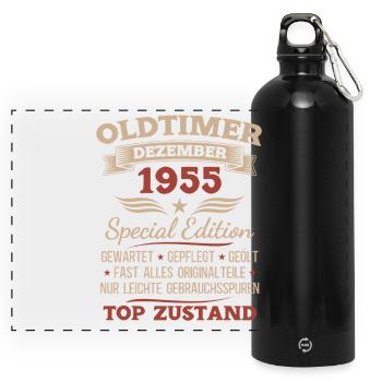 70. Geburtstag Geschenk Oldtimer Dezember 1955 - Panorama Trinkflasche mit Karabiner 750 ml - Schwarz - Vorne