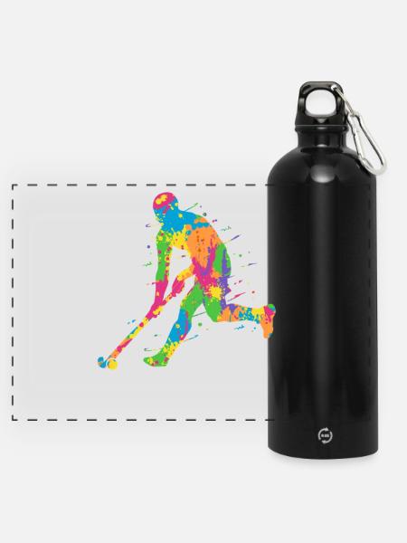 Feldhockey Bunter Hockeyspieler Kinder Hockey - Panorama Trinkflasche mit Karabiner 750 ml - Schwarz