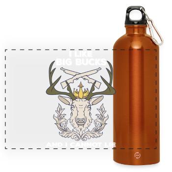 Crown Moose with Rifles Saying - Panoramic Drinks Bottle with Carabiner 750 ml - burnt orange - Front