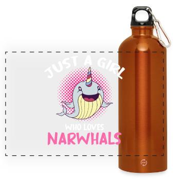 Just A Girl Who Loves Narwhals - Panorama Trinkflasche mit Karabiner 750 ml - Orange - Vorne