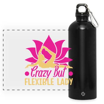 Yoga Folle Mais Flexible Femme Drôle Yoga - Gourde panoramique avec mousqueton 750 ml - noir - Devant