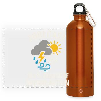 weather, drama, humor, gift, rain, snow - Panoramic Drinks Bottle with Carabiner 750 ml - burnt orange - Front