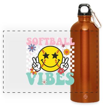 Softball Vibes Cool Fun Graphic for Players Fans - Panoramic Drinks Bottle with Carabiner 750 ml - burnt orange - Front