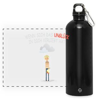 Wenn sich das Unglück in dich verliebt hat - Panorama Trinkflasche mit Karabiner 750 ml - Schwarz - Vorne