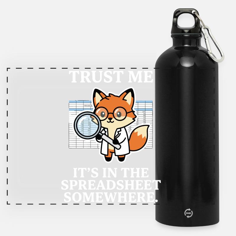 Trust Me It’s In The Spreadsheet Somewhere Fox - Panoramic Drinks Bottle with Carabiner 750 ml - black