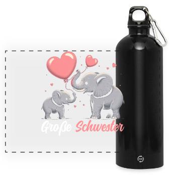 Big Sister Elephants Older Sibling - Panoramic Drinks Bottle with Carabiner 750 ml - black - Front
