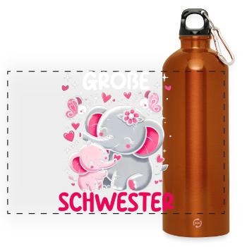 Big Sister Elephants Older Sibling - Panoramic Drinks Bottle with Carabiner 750 ml - burnt orange - Front