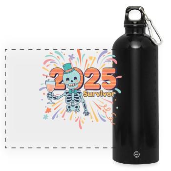 2025 Survivor Skeleton Party Feier - Panorama Trinkflasche mit Karabiner 750 ml - Schwarz - Vorne