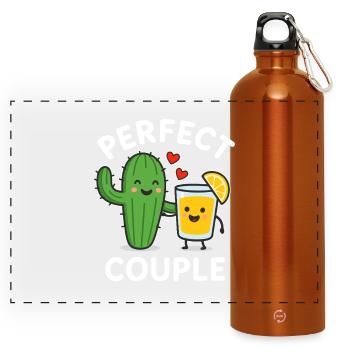 Perfect Couple Cactus and Lemon Juice Fun Art - Panoramic Drinks Bottle with Carabiner 750 ml - burnt orange - Front