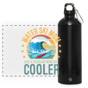 Waterski Mom Mothers Day Ski Lover Mom Water Ski - Panoramic Drinks Bottle with Carabiner 750 ml - black - Front