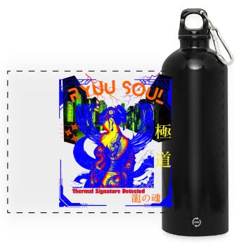 Neon Thermal Geisha Dragon Soul Streetwear - Panorama Trinkflasche mit Karabiner 750 ml - Schwarz - Vorne