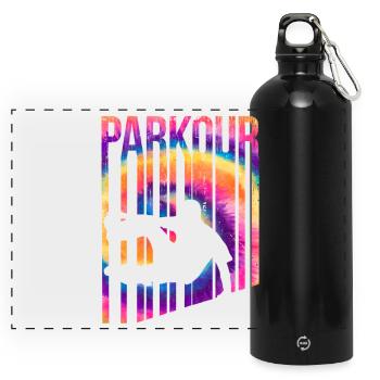 Parkour Tie Dye Retro Vintage - Panoramic Drinks Bottle with Carabiner 750 ml - black - Front