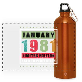 Januar 1981 Limitierte Edition Gealtert Perfektion - Panorama Trinkflasche mit Karabiner 750 ml - Orange - Vorne