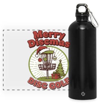 Merry Discmas Disc Golf lustiger fliegender Disc-Korb - Panorama Trinkflasche mit Karabiner 750 ml - Schwarz - Vorne
