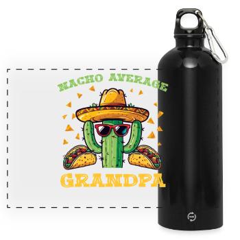Kaktus Macho Großvater Taco Sombrero - Panorama Trinkflasche mit Karabiner 750 ml - Schwarz - Vorne