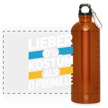 Lieber 0% Kostüm als 0 Promille Saufen Karneval - Panorama Trinkflasche mit Karabiner 750 ml - Orange - Vorne